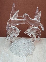 Vintage Spun Glass Hummingbirds Figurine Wedding Cake Topper Murano Style Birds