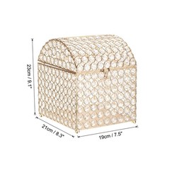 Crystal Card Box with Heart Lock, 7.5″ x 8.3″ x 9.1″ Wedding Card Box Gold