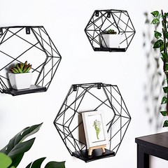 3 BLACK Hexagon Metal with Wood GEOMETRIC FLOATING SHELVES Party Events Supplies
