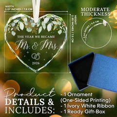 Mr and Mrs 2026 Wedding Ornament Heart Glass Bridal Shower Gift