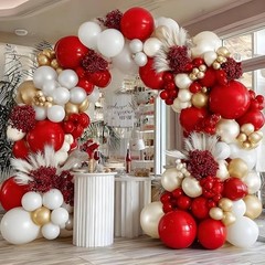 Red White Gold Balloon Garland Double Stuffed Burgundy Red Red Pearl White Gold