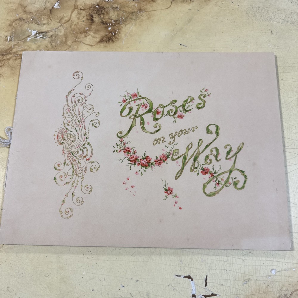 Vintage 1901 C.R. Gibson Roses On Your Way Wedding Guest Book Beige Victorian