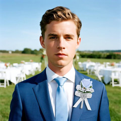 2Pcs Light Blue Rose Corsage and Men Boutonniere Set Women Wristlet Band Wrist B