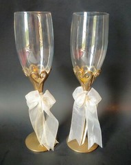 Vtg Champagne Flute Goblet Crystal Glass Wedding Toast Metal Cased Stem Barware