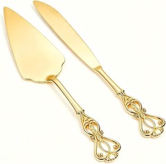 Gold Cake Cutting Set, 2 PCS Wedding Cake Knife and Server Set, Vintage Engra…