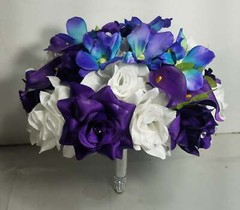 Purple White Rose Calla Lily Orchid Bridal Wedding Bouquet Accessories