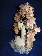 New Vintage Wilton MOONLIT SNOW Peach Wedding Cake Top, White Coat # 114-206