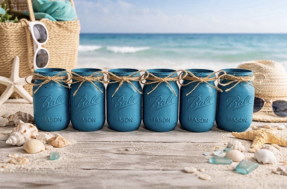Set of 6 chalk painted distressed mason jar vases…mix & match colors!