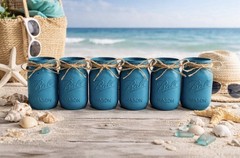 Set of 6 chalk painted distressed mason jar vases…mix & match colors!