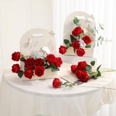 12PCS Artificial Flowers Fake Roses, Realistic Velvet Long Stem Roses Red