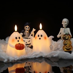 Halloween Ghost Flameless Candles with Timer Real Wax Battery A-2 Ghost Pumpkin