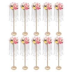 10pc 75cm Large Gold Flower Stand With acrylic Beads Strand Wedding Decor