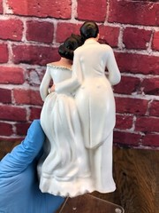 RARE Vintage 1950’s Porcelain WEDDING CAKE TOPPER BRIDE & GROOM Both In WHITE 7″