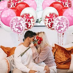 Valentines Day Balloon Pink White Red Confetti Balloons with Red Latex