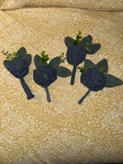 Set Of Four Denim Bridal Wedding Rose Boutonnières For Groomsmen