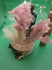 Stamped Vintage 1986 wedding/Anniversary Bride and groom cake topper. Plastic.
