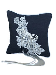 Western Wedding Blue Denim and White Lace Ring Pillow