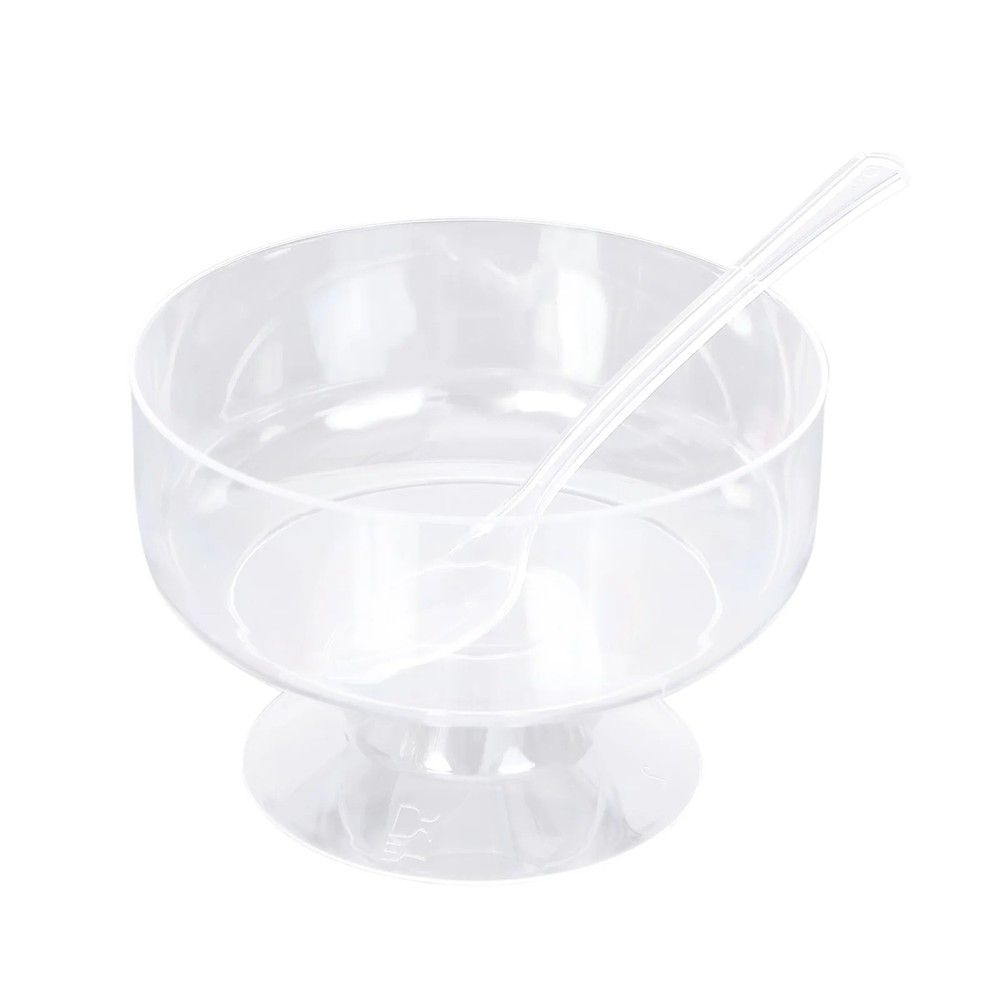 24 Clear 6 oz Crystal Plastic Footed Dessert Cups Spoons Party Event Decorations