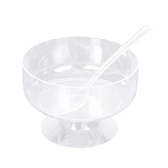 24 Clear 6 oz Crystal Plastic Footed Dessert Cups Spoons Party Event Decorations