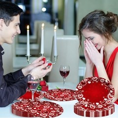 Valentines Day Plates, Early 2000s Glitter Heart Disposable Paper Plates, Red