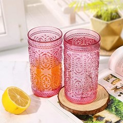 Drinking Highball Beverage Glass Cup, Vintage Drinking Glasses, 12oz Pink