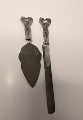 Fellowship Foundry Dragon Hearts Pewter Cake Knife & Server Wedding Set