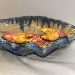 DEPT 56 Figural Palissy Style Majolica Clamshell and Crab Decorative Bowl