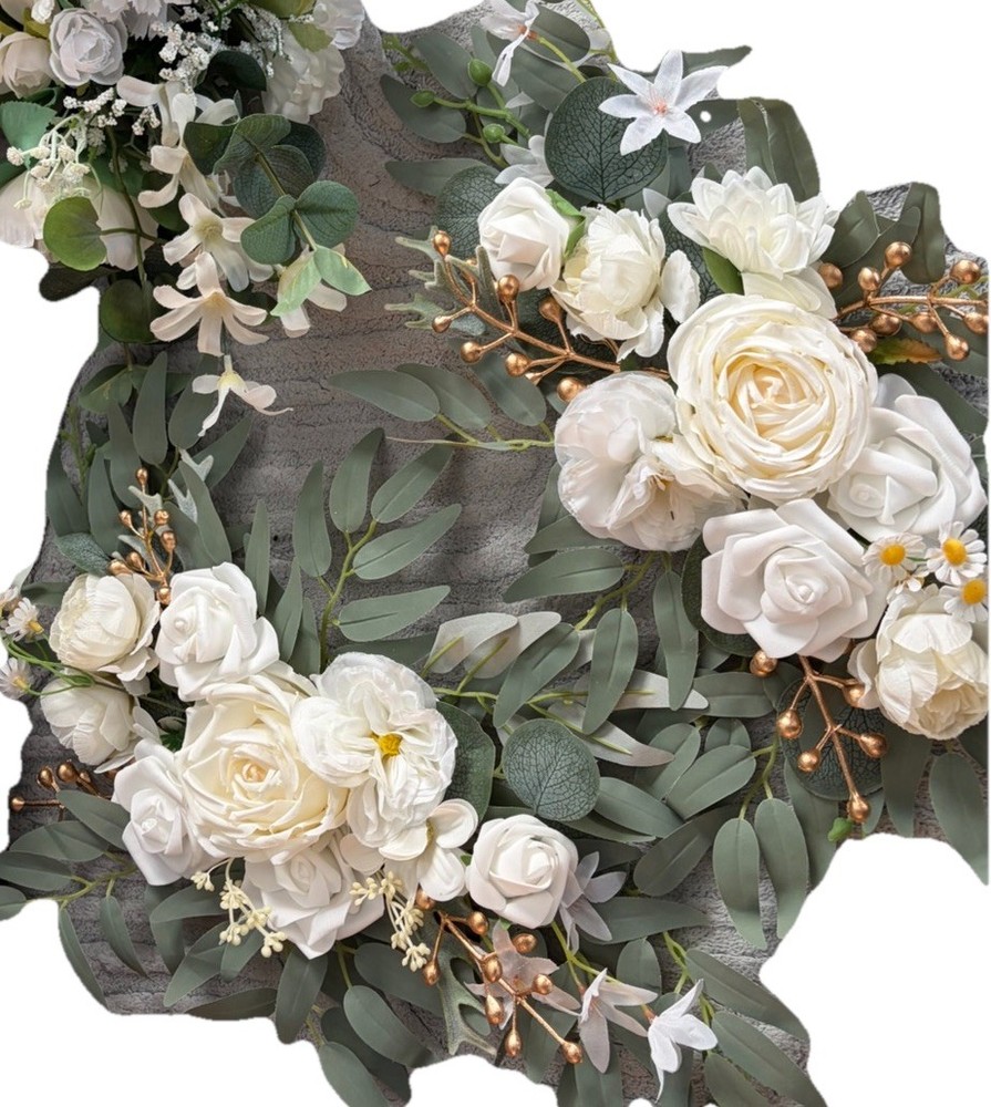 Artificial White Rose & Eucalyptus Wedding Floral 2 piece swag – White/Green