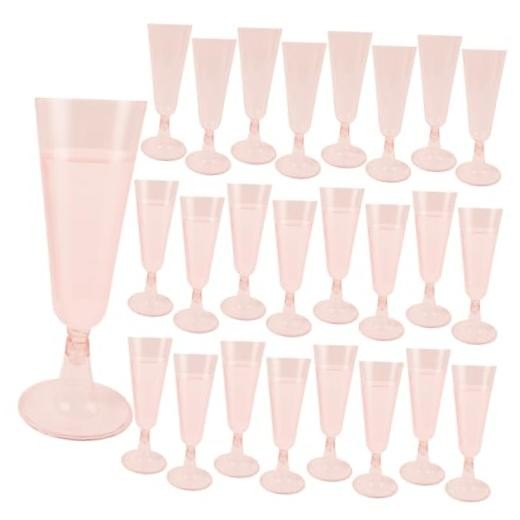 Champagne Flutes Plastic,25 Pack Disposable Champagne Glasses,Clear Pink