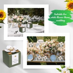 Affrolling 50 Pcs Wedding Favor Boxes with Thanks Card Square Flower Candy Boxes