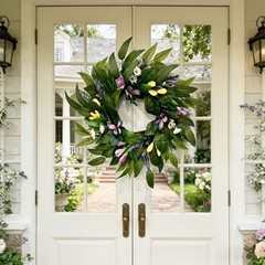 50CM Outdoor Wreath with Spring Flowers and Butterflies for Front Door Decor