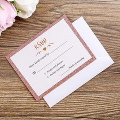 ponatia 25 Pieces/Pack Rose Gold Glitter Printed RSVP Cards with Envelopes