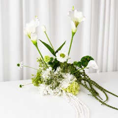White Green Faux Floral Centerpiece Wedding Table Runner Arrangement Decor