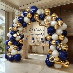 Navy Blue Gold Balloon Graland Arch Kit, Double Stuffed Pearl White Royal Blu…
