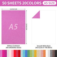 50 Sheets A5 Size 25 Colors Glitter (5.8 x 8.3 in), 25 [50 Sheets]