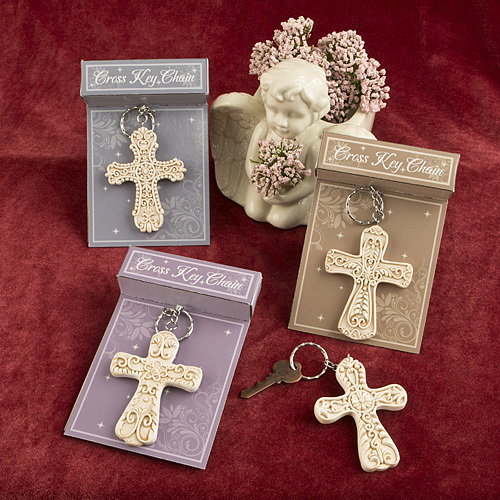 Ornate Inspirational Cross Keychain Religious Bridal Shower Wedding Favors