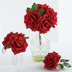 24 Red 5″ FOAM ROSE Flowers Stems Party Wedding Events Decorations Supplies
