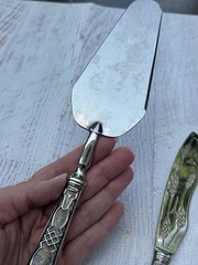 Vintage 800 Silver Cake Server & Knife Set Geometric Engraved Continental