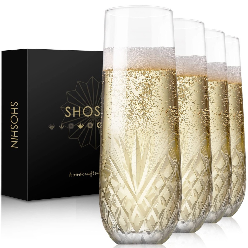 SHOSHIN Stemless Champagne Flutes, Hand Made, Set of 4, Toasting champagne gl…