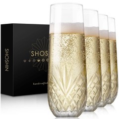 SHOSHIN Stemless Champagne Flutes, Hand Made, Set of 4, Toasting champagne gl…