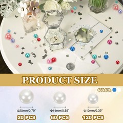 200 Pcs Pearl Bead for Vase Filler, 20/14/10mm Floating Beads(Bright Blue White)