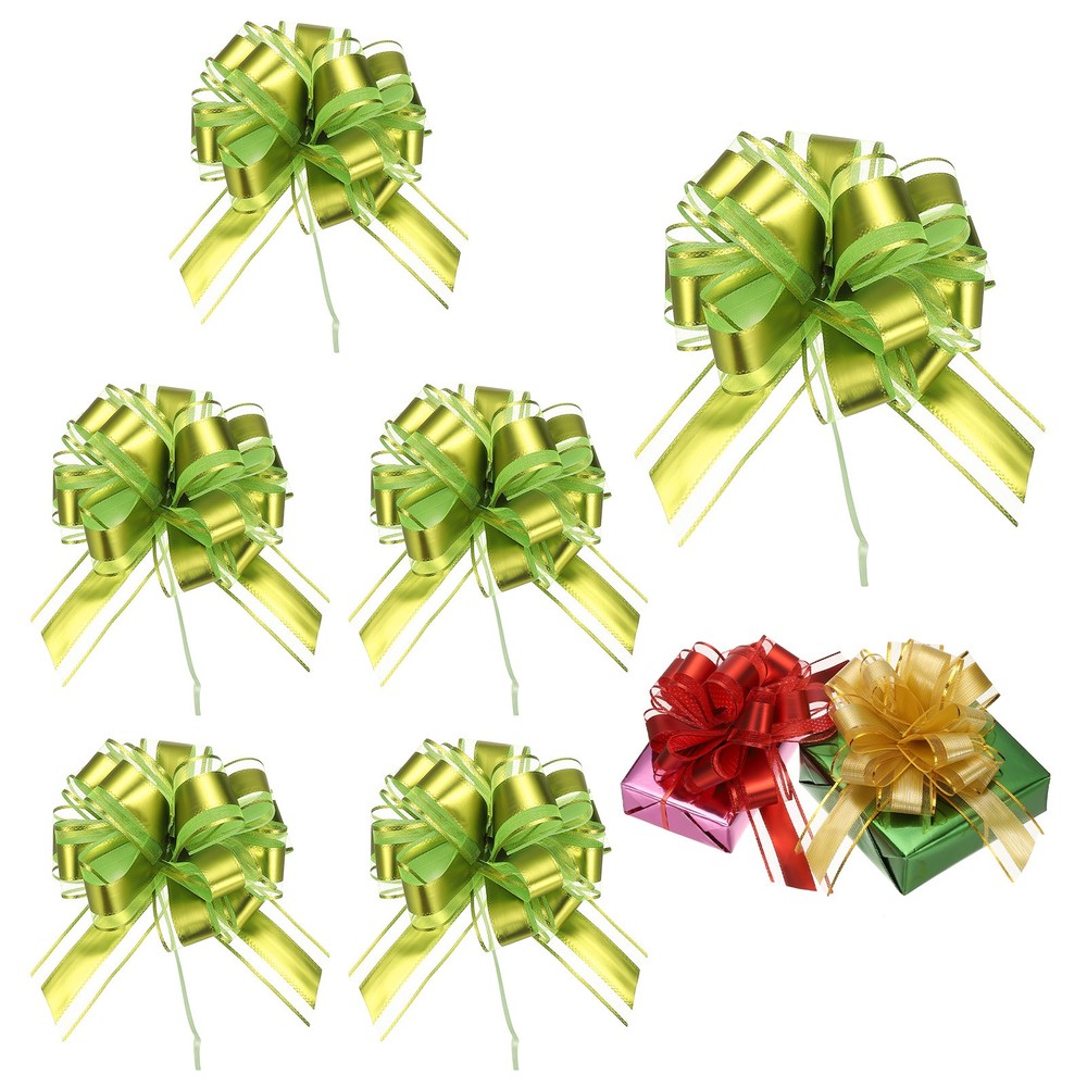 6Pcs Large Pull Bow Gift Wrapping 9″ch Ribbon Organza Fruit Green Bows