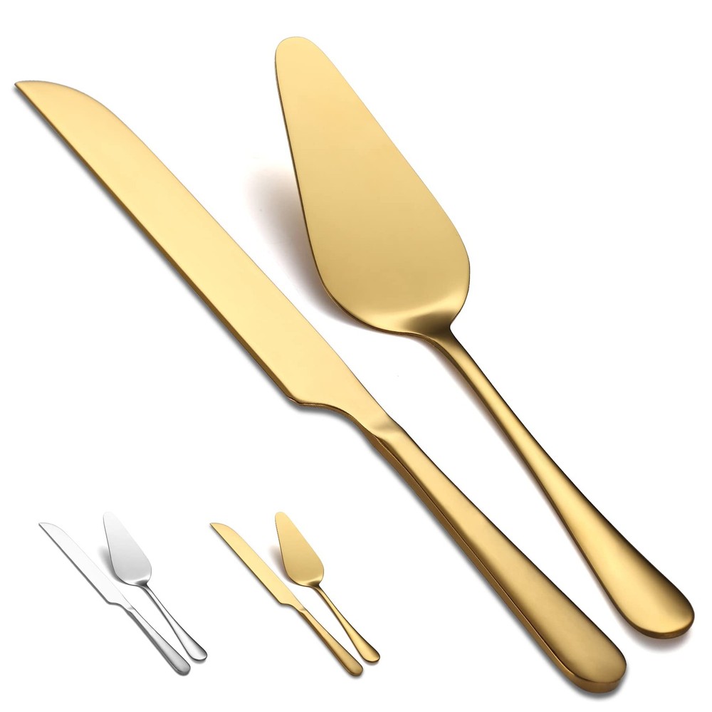 Wedding Cake Knife and Server Set, Gold Titanium Plating Stainless Steel Cake…