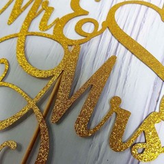Gold Glitter Mr and Mrs Cake Topper for Weddings and Engagements