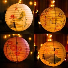 Chinese Flower Printed Decor for Wedding Party Japanese Style Paper Lantern