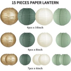 Sage Green Paper Lanterns Set Wedding Party Decor Easy Assemble Indoor Outdoor