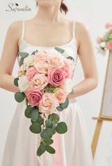 Serwalin 9.8 Inch Wedding Bouquets, Pink Rose Bride Bouquets, Wedding Bouquet…