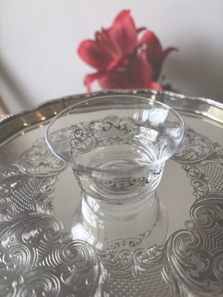 40 PCS WEDDING/PARTY INDIV GLASS NUT CUPS, DAINTY SILVER ROSE PATTERN