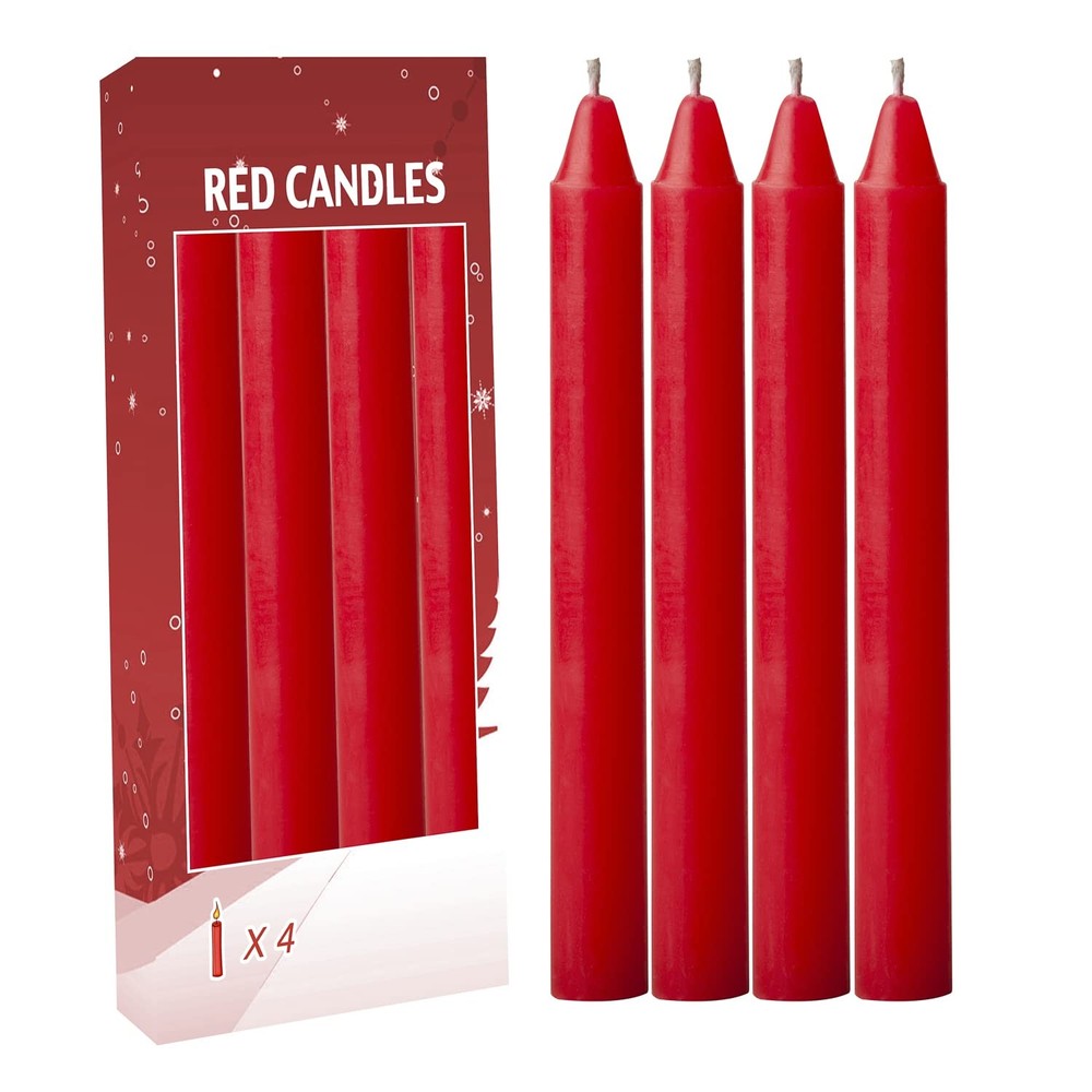4 pcs Red Set Taper Candle Candlesticks 7 ¾ (7.75 inch) Tall x 3/4 4pc,