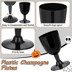 Mimorou 50 Pcs Black Plastic Wine Glasses, 5.4 oz Disposable Goblets with Ste…